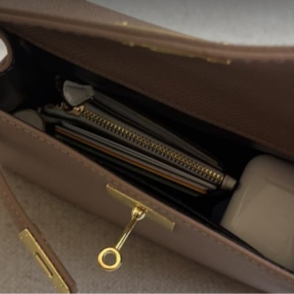 Mini Luxury look top handle taupe beige small K style crossbody bag celebrity… - Picture 4 of 6